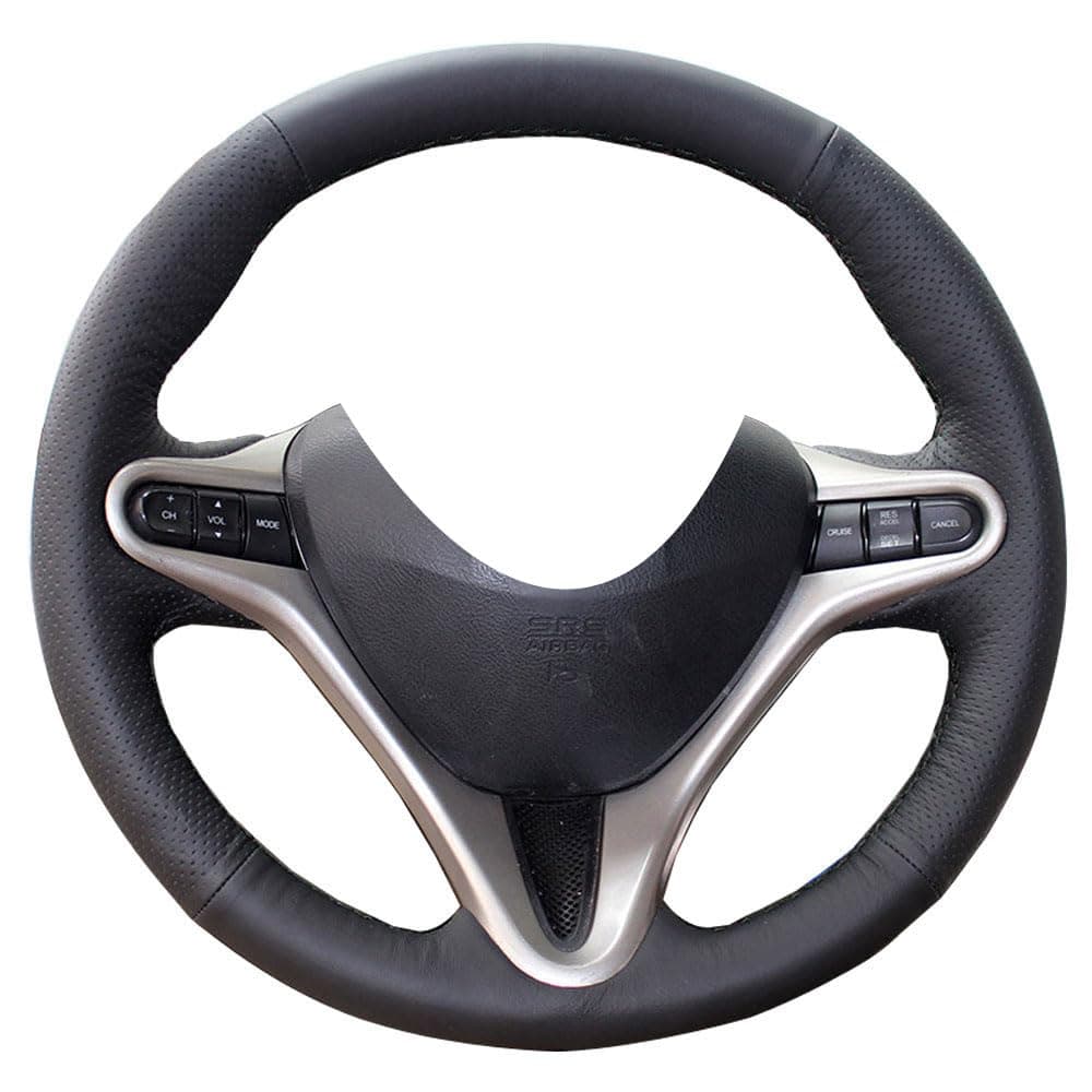 Eiseng DIY Car Steering Wheel Cover for 3 Spoke 8th Honda Civic 2006 2007 2008 2009 2010 2011 Interior Accessories 13.5-14.5 inches Stitch On Wrap Anti Slip Genuine Leather (Black Thread)