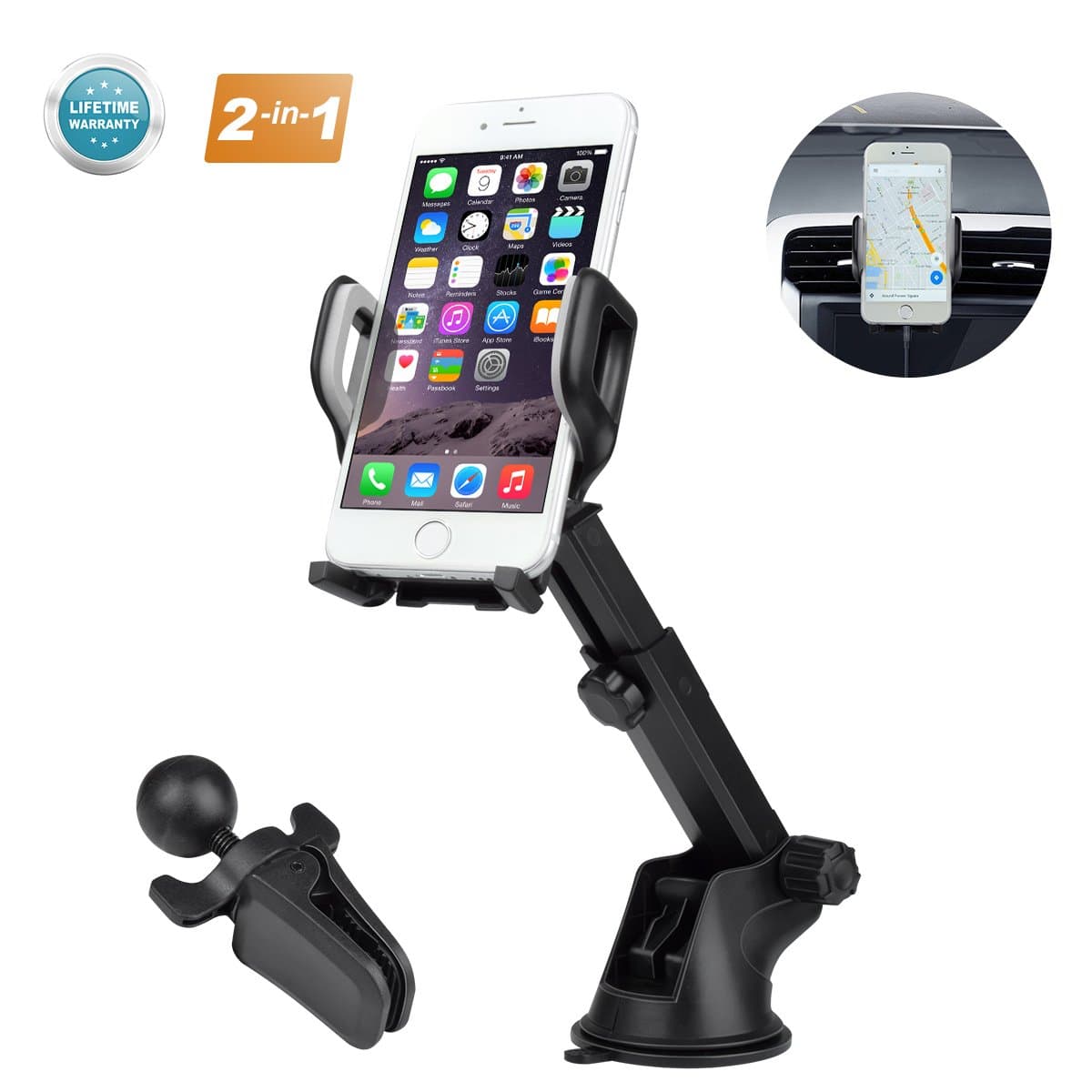 Car Phone Mount 3-in-1 Windshield,Dashboard,Air Vent Car Phone Holder Windshield Phone Mount Cell Phone Holder for Car Universal Phone Holder Compatible Samsung S8 S9
