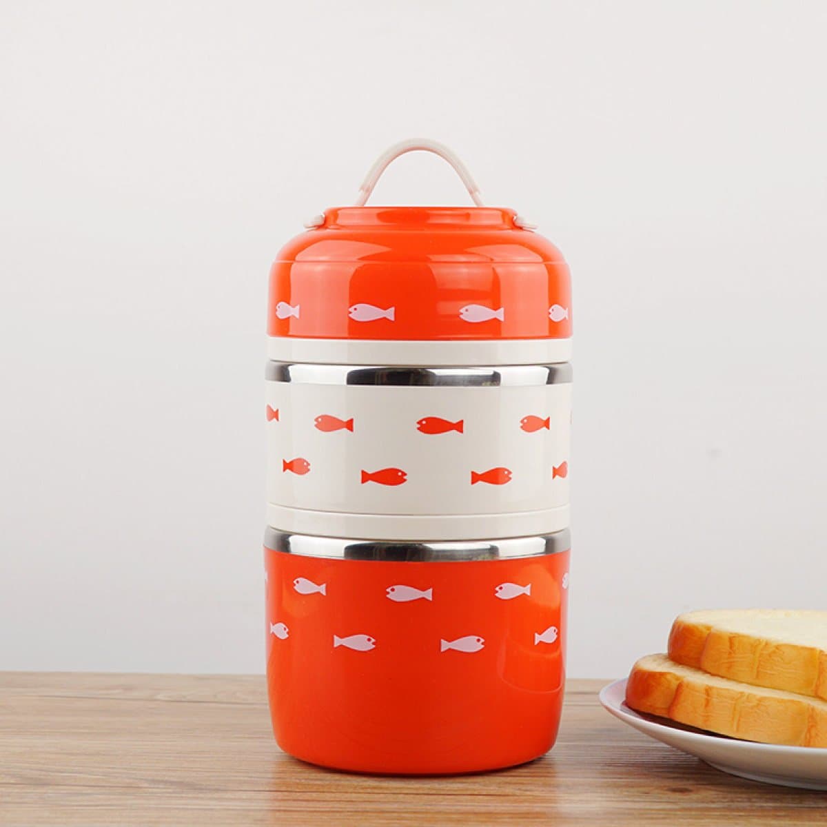 LISHUJI Lunch Box Creative Student Portable Leakproof Lunch Box Multi-layer Insulated Barrel Stainless Steel Outdoors Office Worker,Orange-2Layers