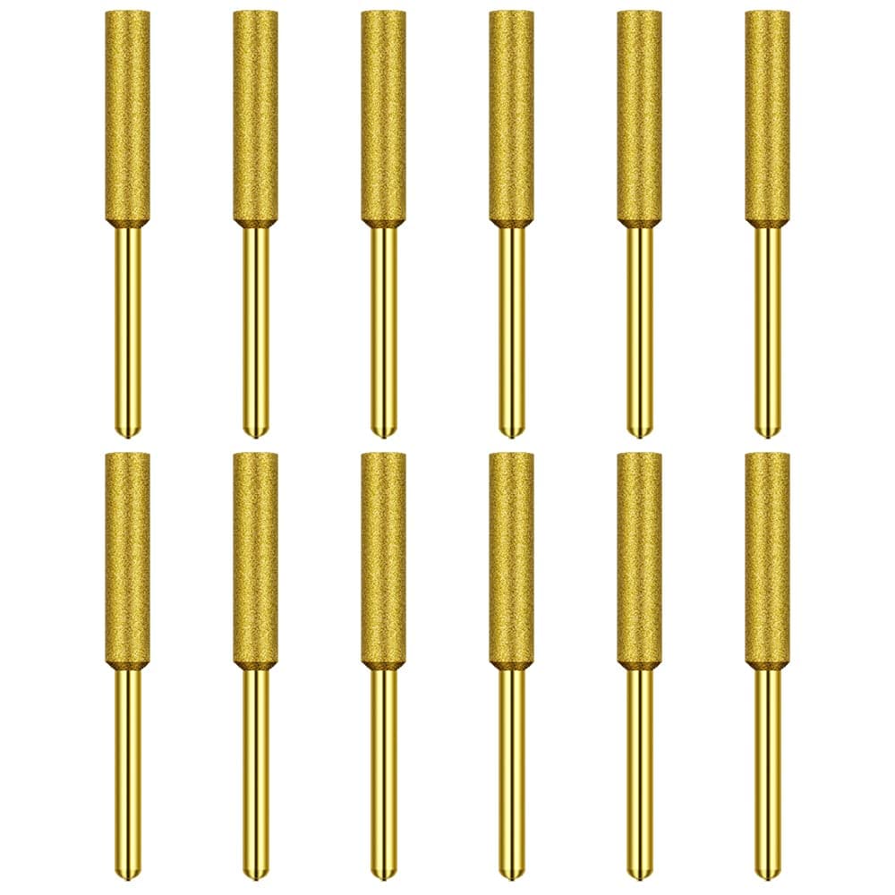 12 Pack Diamond Chainsaw Sharpener Burr Files 1/8" Shank, 3/16 Inch Replacement Sharpening Stones, Titanium Plated Sharpening Wheels Polishing Grinding Tool Grinding Bits (3/16 Inch/ 4.8 mm)