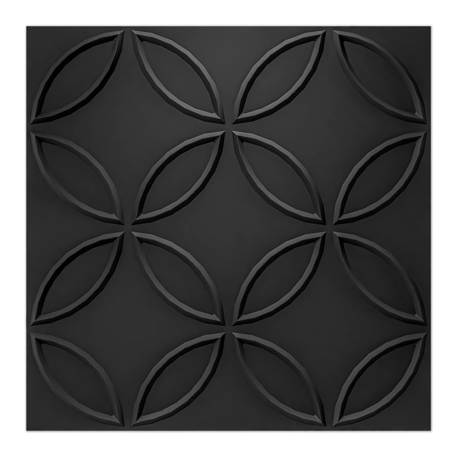 Art3d PVC 3D Wall Panel Interlocked Circles in Matt Black Cover 32 Sq.ft, for Interior Ceiling and Wall Decor for Residential or Commerical, 19.7''×19.7'', A10048BK