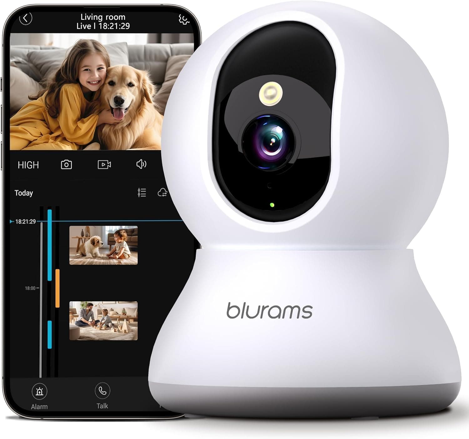 Blurams 2k Home Security Camera With Audio, 360 Degree View & Phone App - Indoor Camera 2-Way Audio, Motion Tracking, IR Night Vision & Privacy Mode Perfect Baby Monitor, Dog Camera works with Alexa