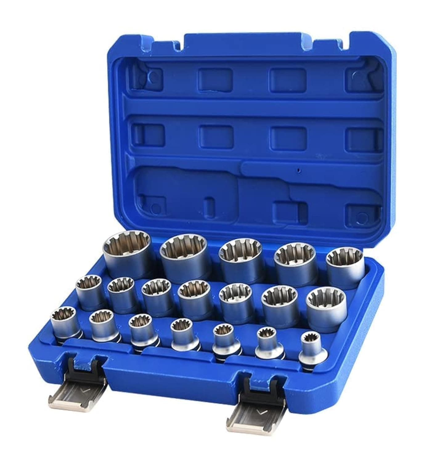 Qnkaa Spline Socket Set 1/2" Drive Universal Metric 8-32mm 12-Point Cr-V Socket Kit 19pcs