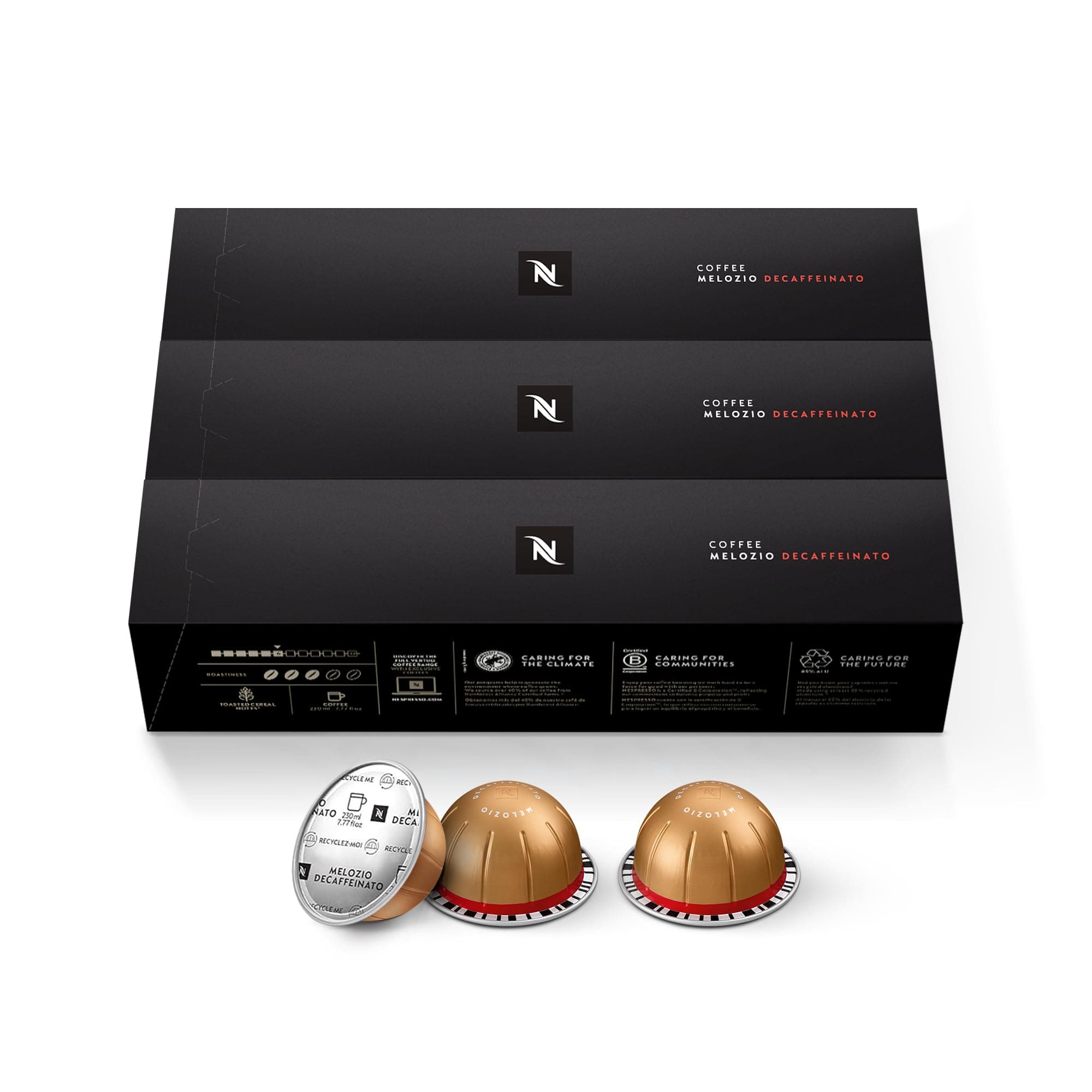 Nespresso Vertuo Melozio Decaffeinato, Medium Roast Espresso, 10 Count (Pack of 3) Coffee Capsules (VERTUO ONLY)