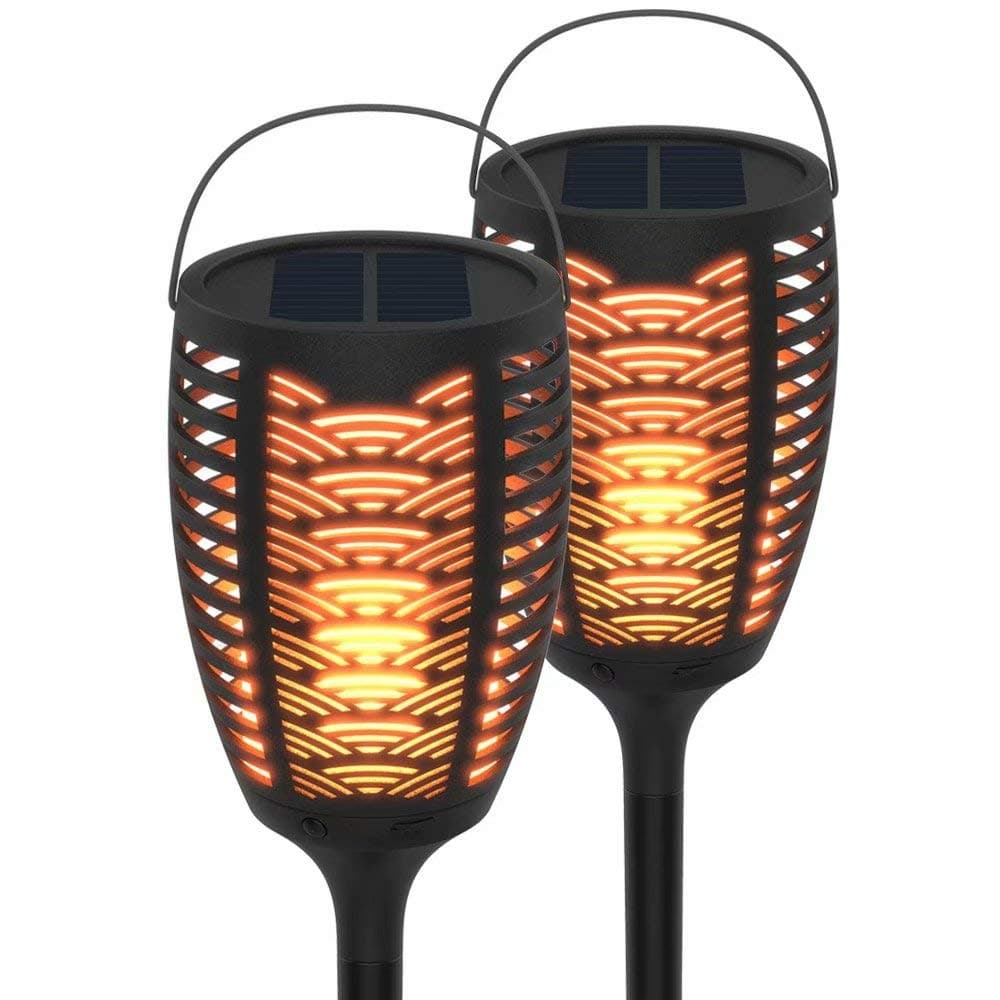 FOXLUX Solar Lights - Torch Lights & Table Lantern & Hanging Lights 3 in 1, Light Sensor Outdoor Lighting, Waterproof Flame Lights, Solar Powered & USB Charging Security Lights for Pathway (2 Pack)