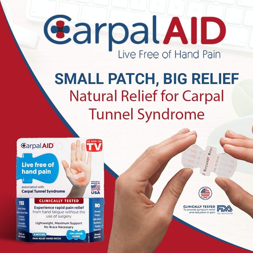 CarpalAid - Carpal Tunnel Brace Alternative Patch - Innovative Patented Design, Medical-Grade Adhesive for Support - All-Day Wear No-Brace Necessary - Large Size - 80 Pack