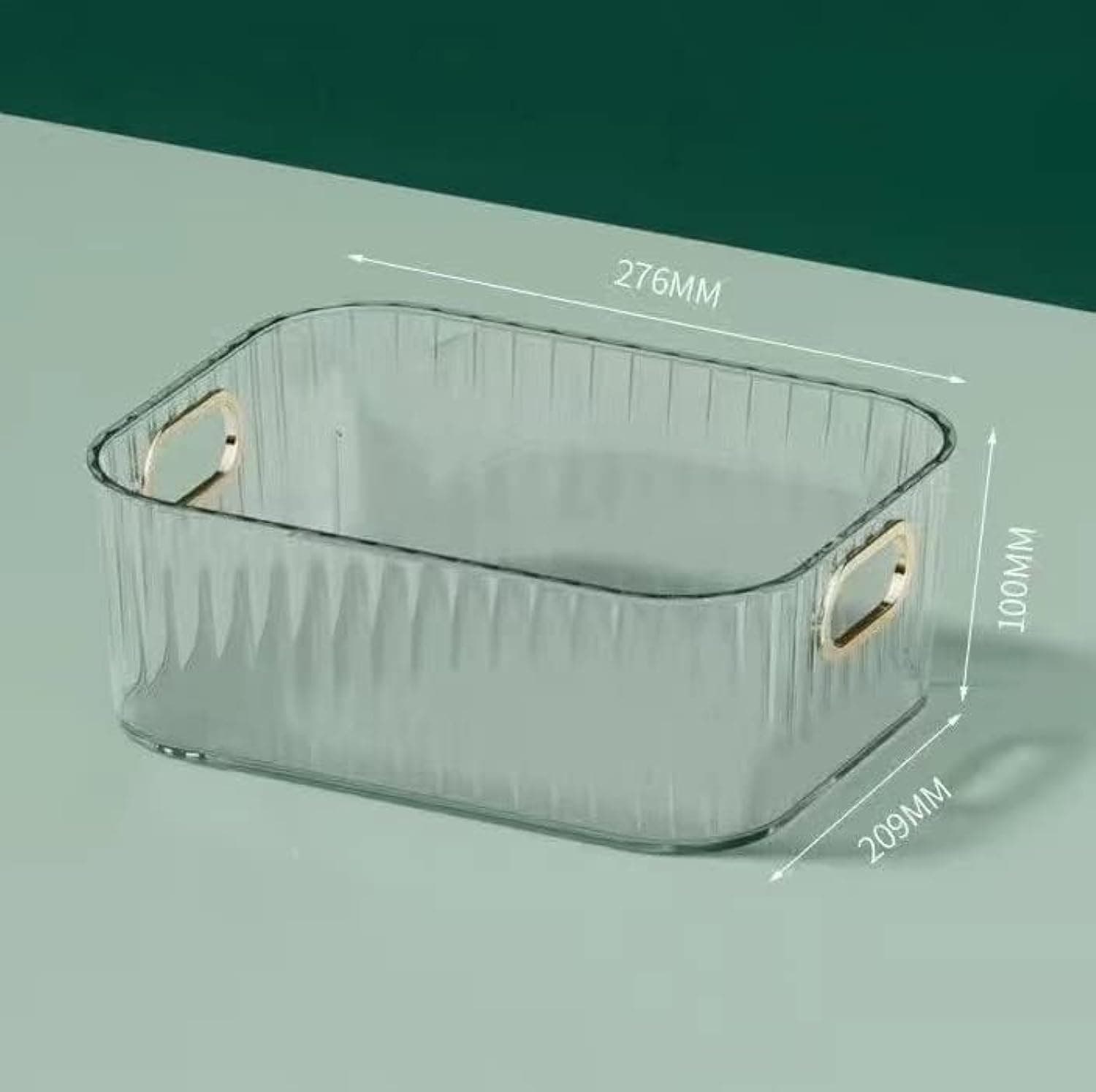 NW Desktop Storage Box, Plastic Storage Organizer Bin Basket with Golden Handle, Non-Slip Household Organizers for Bathroom, Bedroom, Kitchen, Cabinet, Countertop or On Shelve (Transparent)