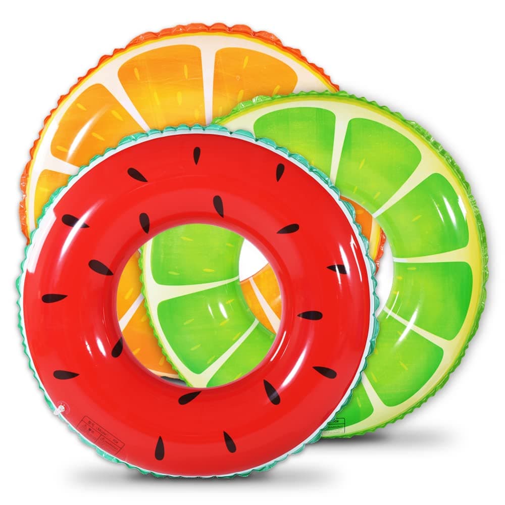 Fruit Pool Float, Watermelon Orange Lemon Swim Tube Ring, Inflatable Swim Pool Party Inner Tube for Kids, 3 Style Summer Pool Toy for Fun