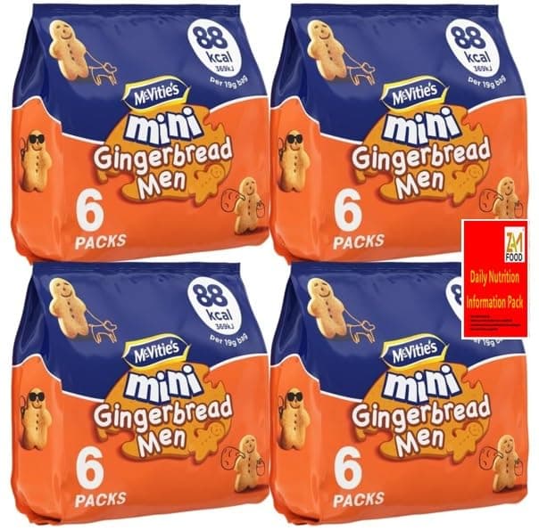 Mcvities Multipack Mini Gingerbread Men Biscuits 19g x 24 bags, Christmas Snack Treat By Zamfoods, Lunch box kids lover