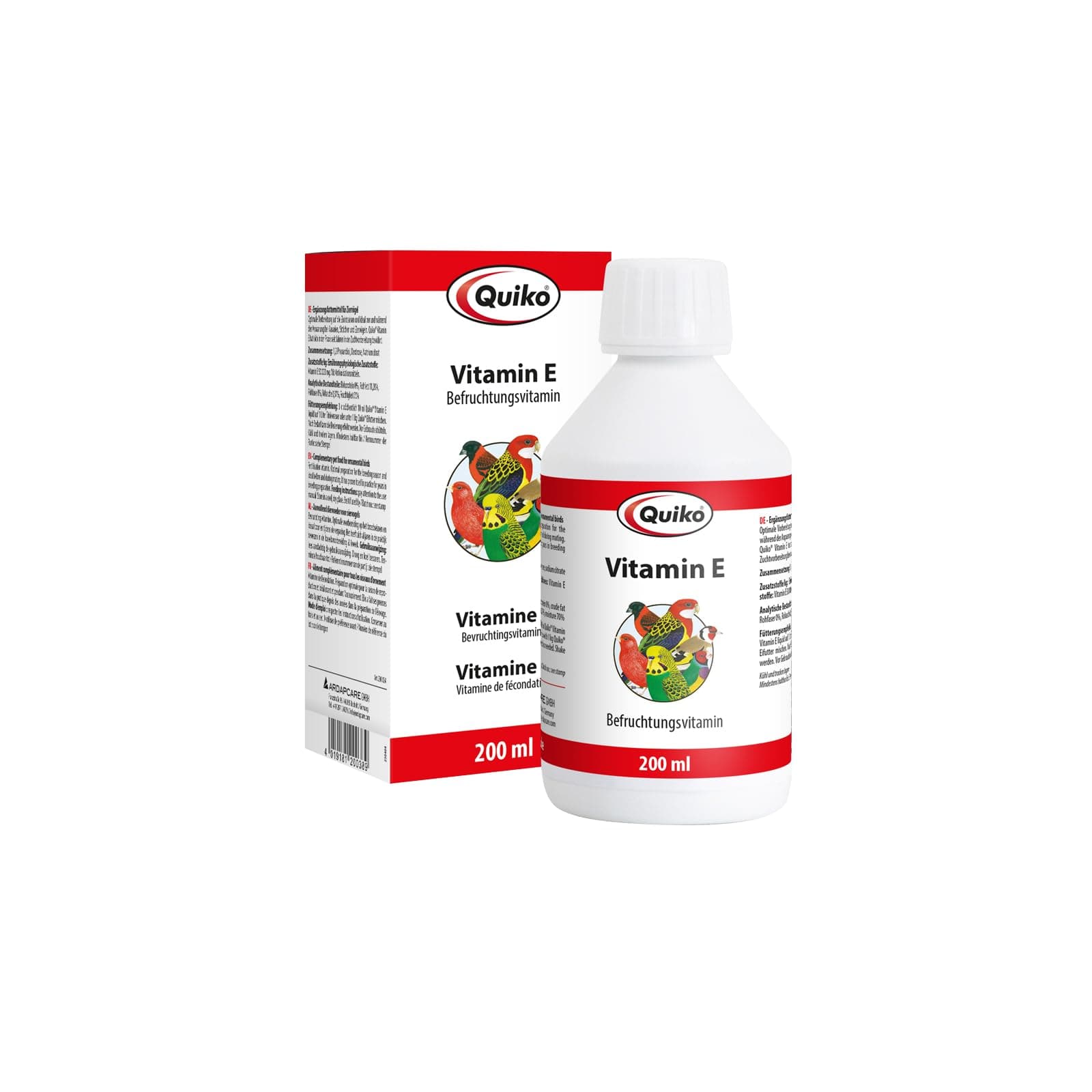 Quiko Vitamin E 200ml liquid - Highly effective fertilization vitamin for pet birds, racing pigeons & chickens - Supports breeding & promotes excellent breeding results