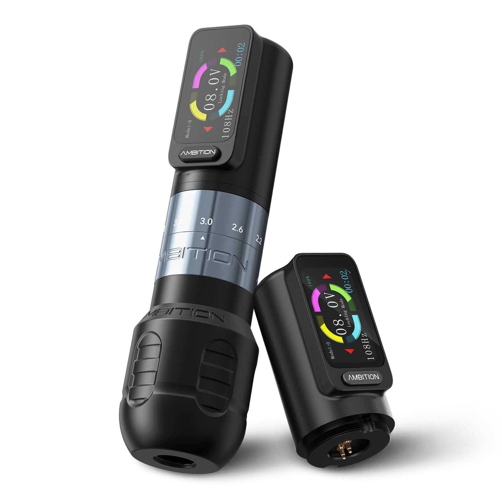 Ambition Seher Wireless Tattoo Machine with 6 Strokes Length 2.2mm-4.2mm Rotary Tattoo Gun Cartridge Pen with 2Pcs 2400mAh Touch Buttons LED Digital Display Coreless Motor for Tattoo Artist