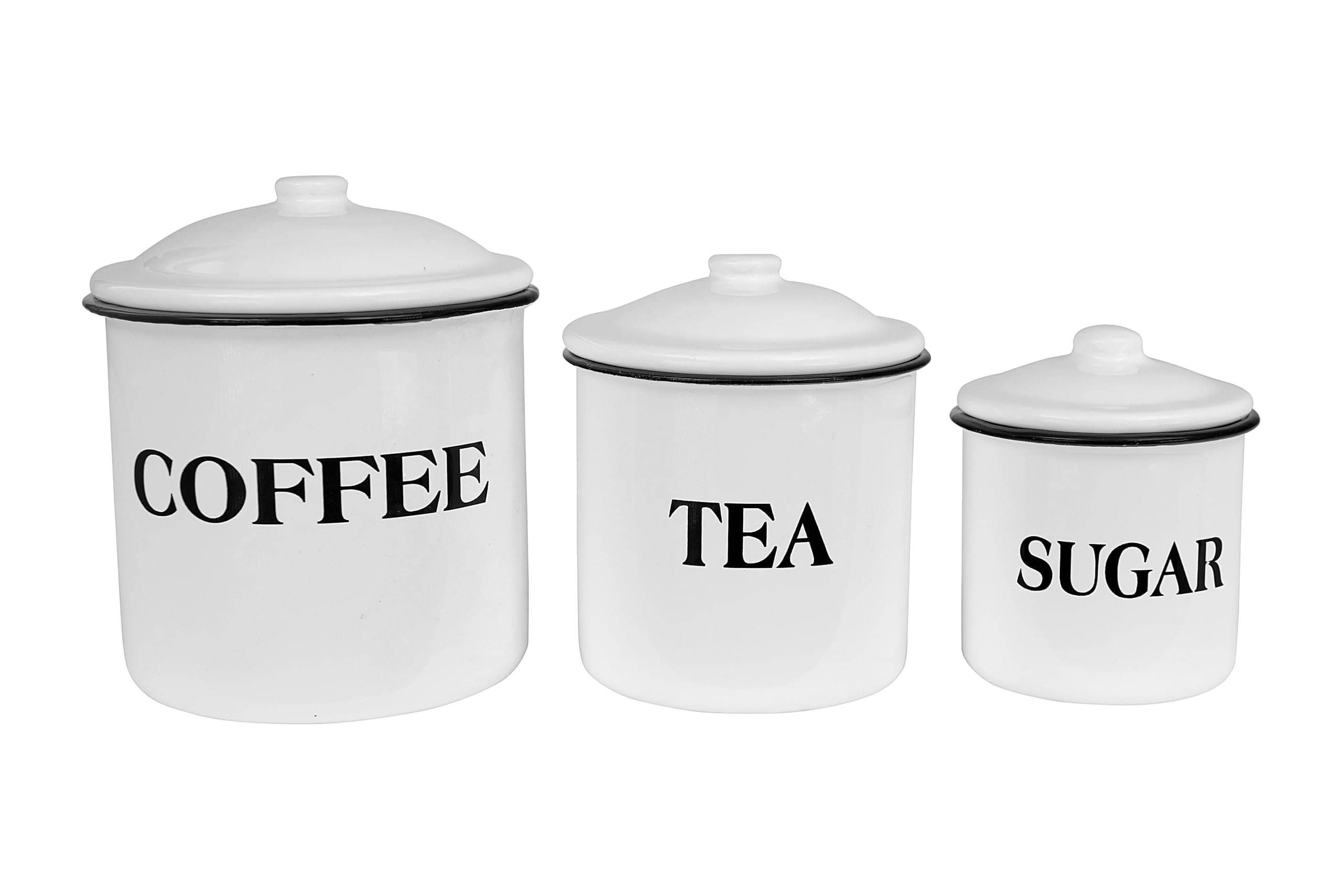 Metal Containers with Lids, Coffee, Tea, Sugar (Set of 3 Sizes/Designs) Food Storage, White