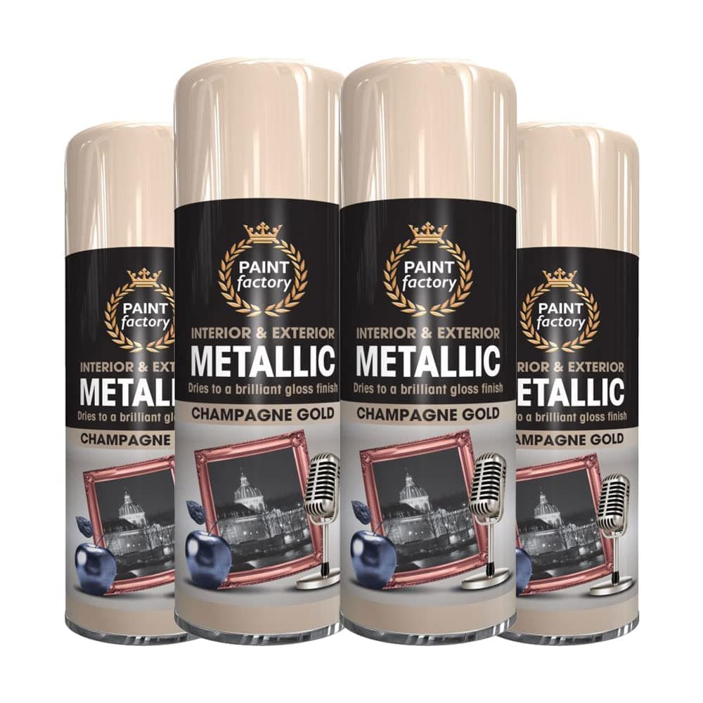 4 x Metallic Champaign Spray Paint 400ml Multi-Purpose Use, Spray for Metal and Wooden Furniture, Ornaments, Decorative Items and Much More for Interior & Exterior