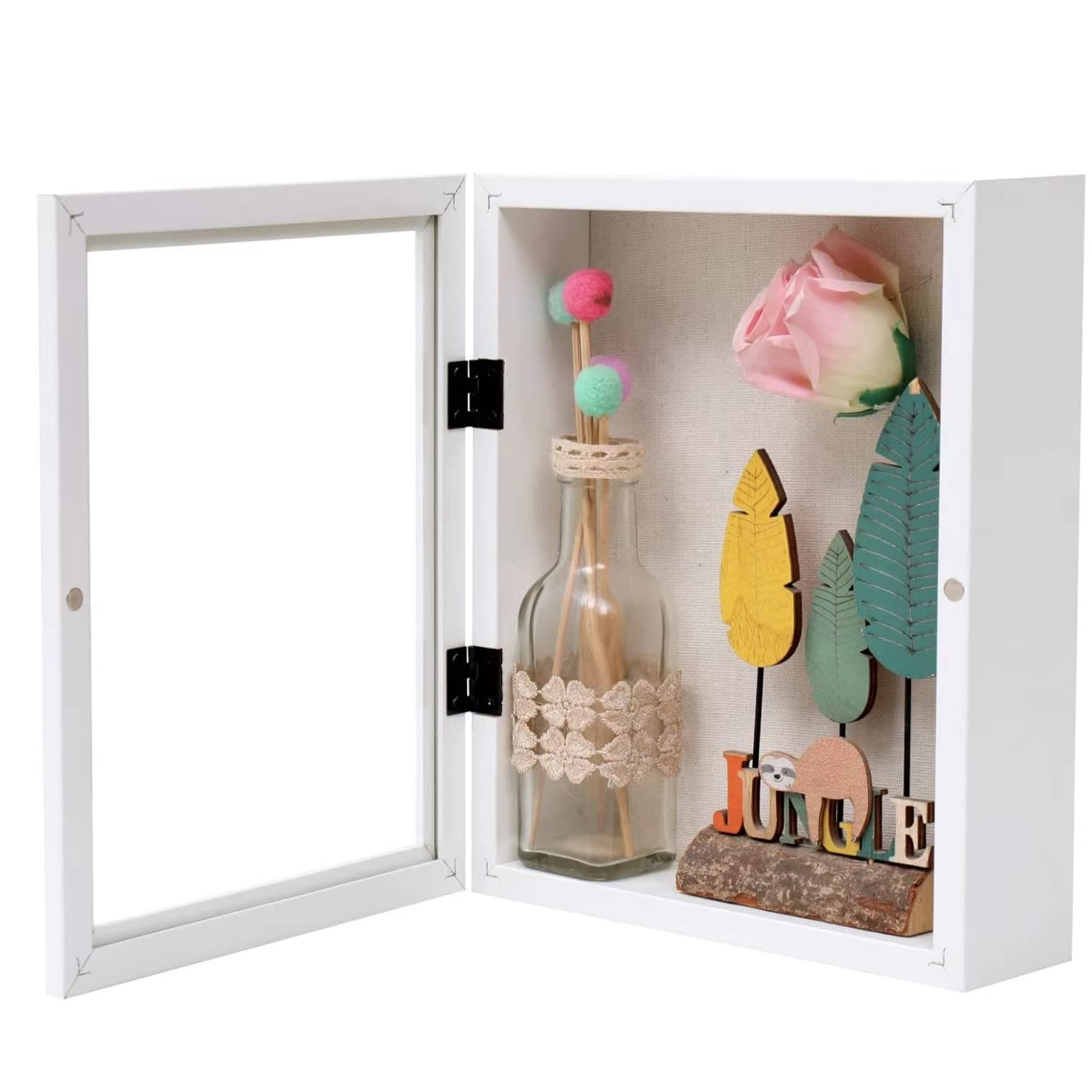 Muzilife 8x10 Shadow Box Picture Frame - 2.16" Interior Deep Wood & Glass Display Case Ready to Hang Memory Box Baby Sports Memorabilia, Wedding, Tickets, and Photos (White)