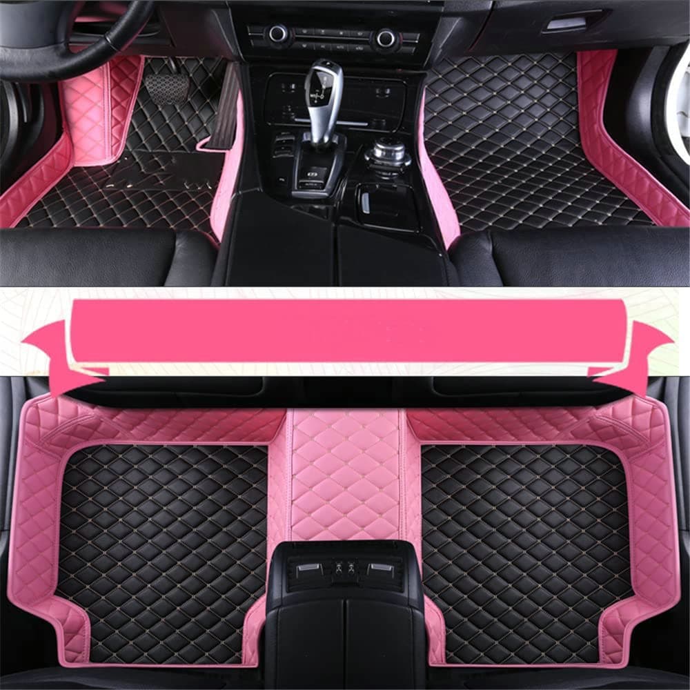 Custom Car Mat Fit for 98.99% Car Models Waterproof Full Coverage All Weather Protection Leather Car Floor Mats (Black+Pink)