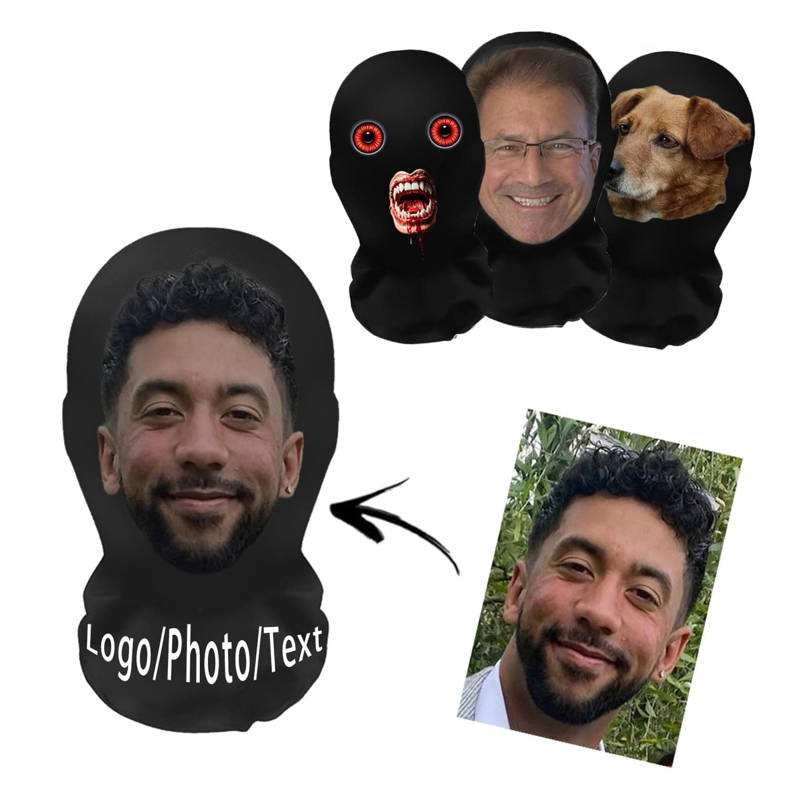 Custom Mask With Face,Personalized Print Phtot/Text/Logo Mask Bandana,Reusable Custom Fraud Mask Of Prank For Men & Women