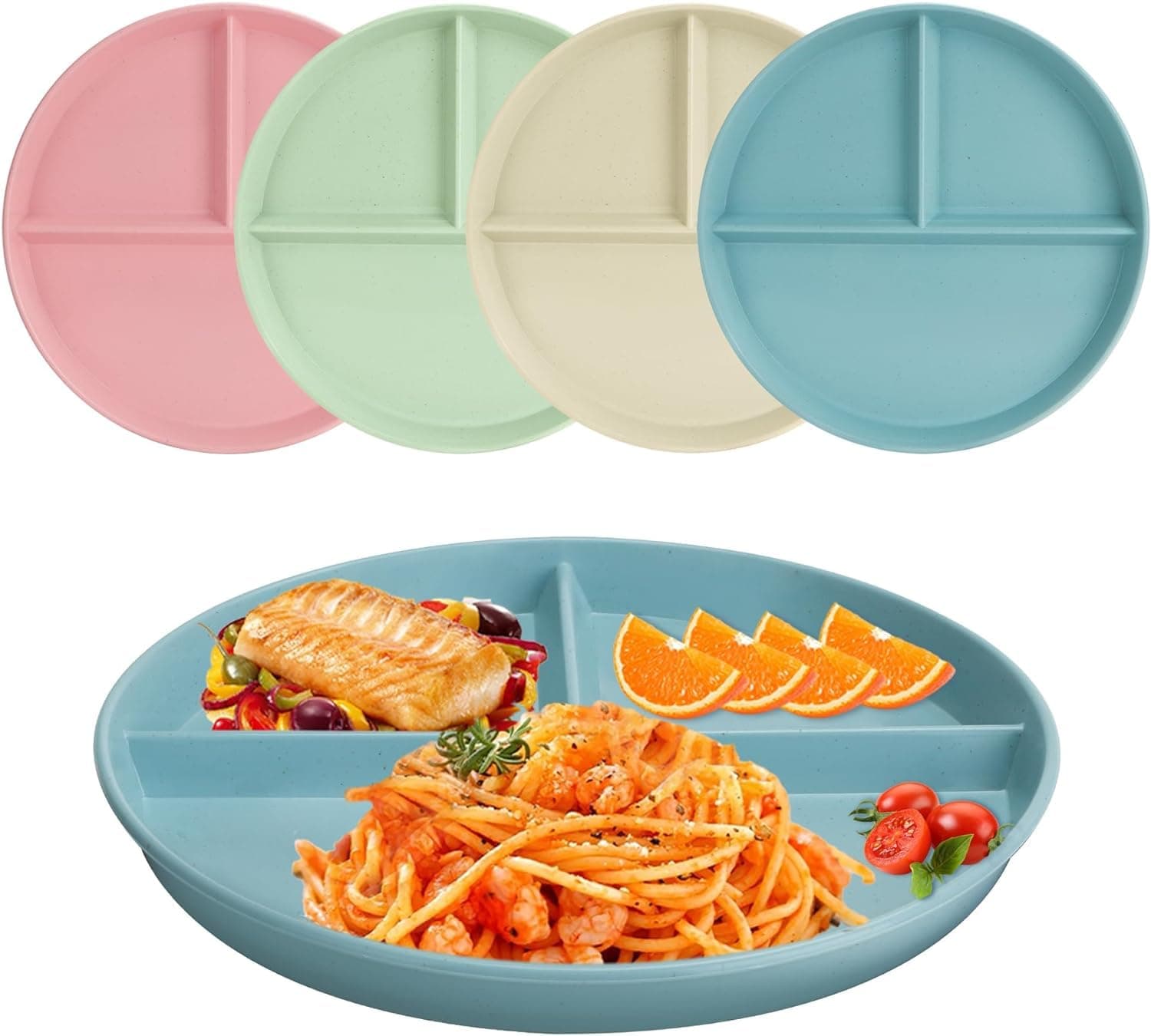 CSYY 9 Inch Divided Dinner Plates Sets, 4pcs Unbreakable Diet Plates, Portion Control, Microwave Safe