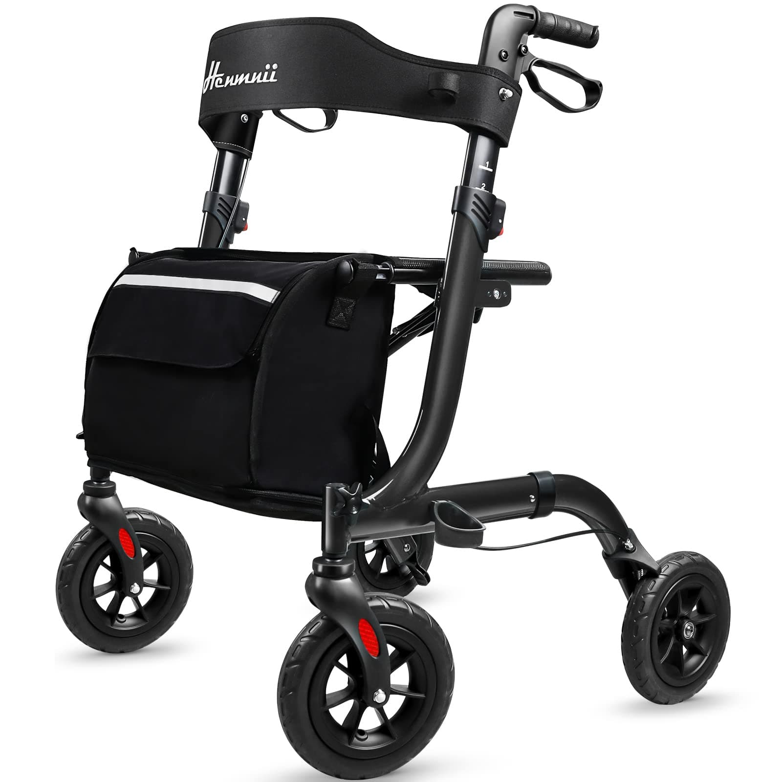 Rollator Walker for Seniors, Lightweight Foldable All Terrain Rolling Walker with seat, Aluminum Walkers with 8 inch Rubber Wheels, Handles and Backrest for Seniors and Adult