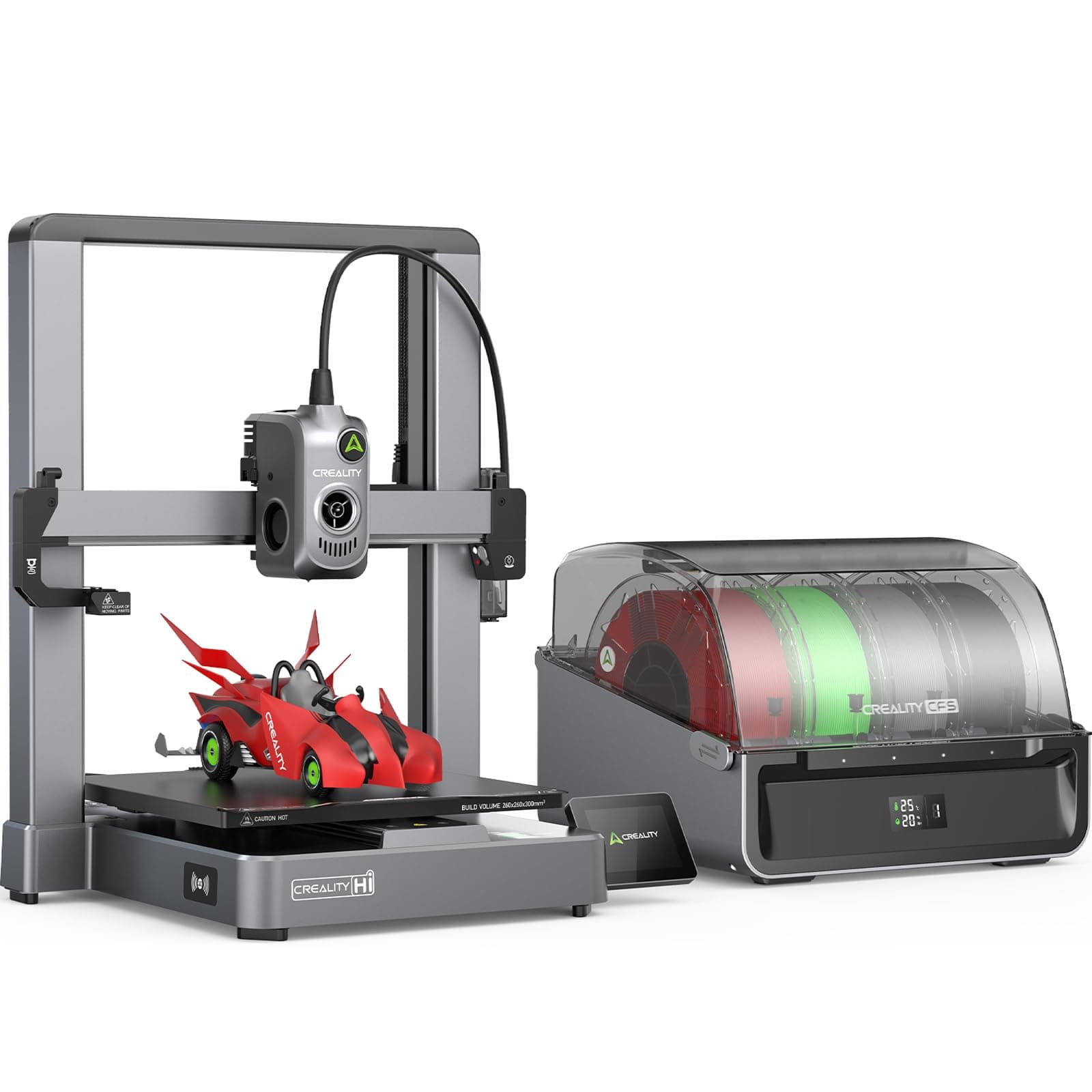 Hi Combo (A) 3D Printer, Multi Color 3D Printer with CFS, 500mm/s High Speed Auto-Leveling Automatic Filament Reading Clog-Free Extruder 95% Pre-Assemble All-Metal Body 10.24×10.24×11.81inch