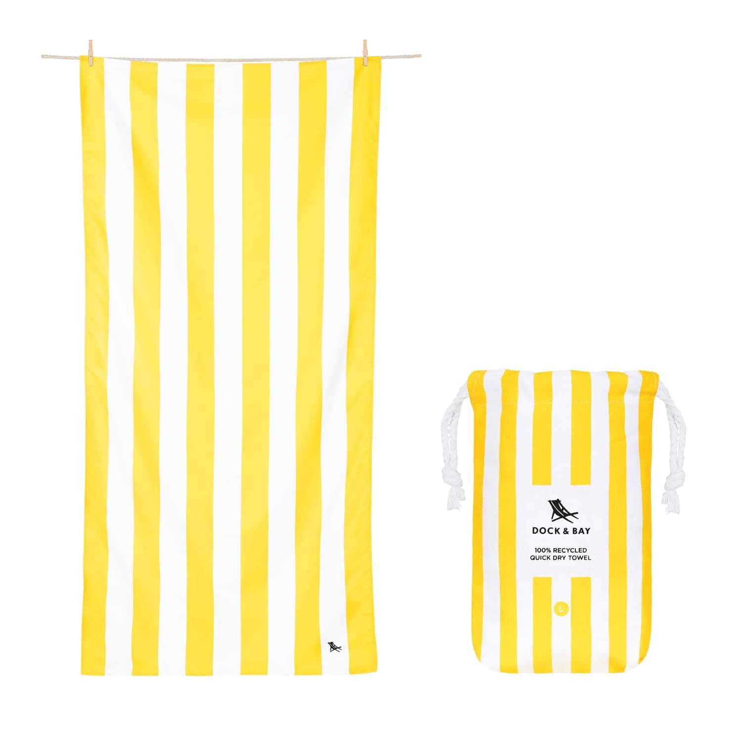 Dock & Bay Beach Towel - Quick Dry, Sand Free - Compact, Lightweight - 100% Recycled - Includes Bag - Cabana - Boracay Yellow - Extra Large (200x90cm, 78x35")