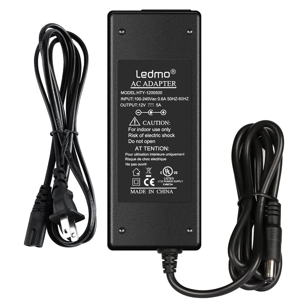 LEDMO Power Supply, Transformers,LED Adapter, 12V 5A 60 Watt Max AC 100-240V to DC 12V LED Driver for LED Strip Lights