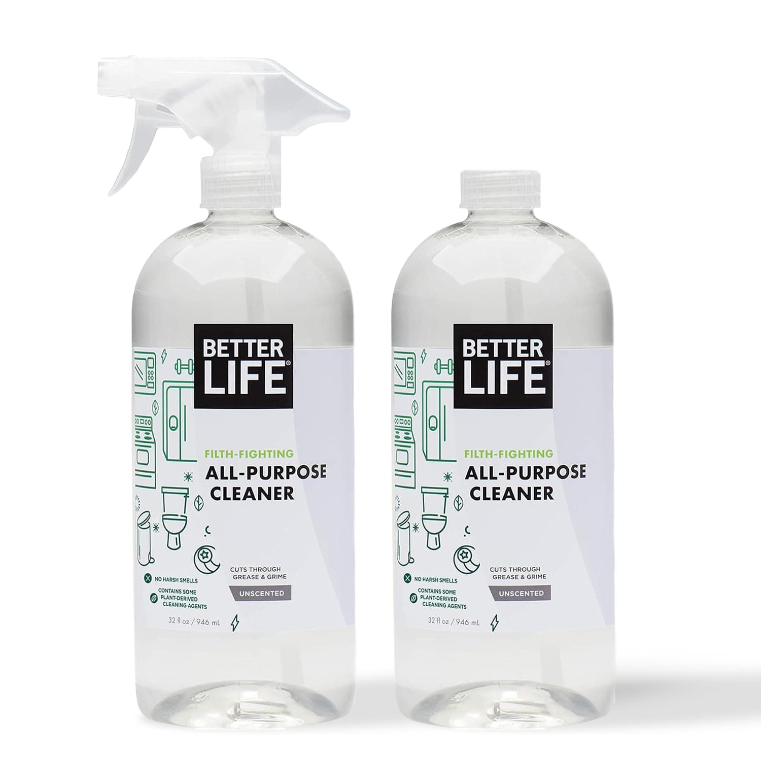 Better Life All Purpose Cleaner - Multipurpose Home and Kitchen Cleaning Spray for Glass, Countertops, Appliances, Upholstery & More - Multi-surface Spray Cleaner - 32oz (Pack of 2) Unscented