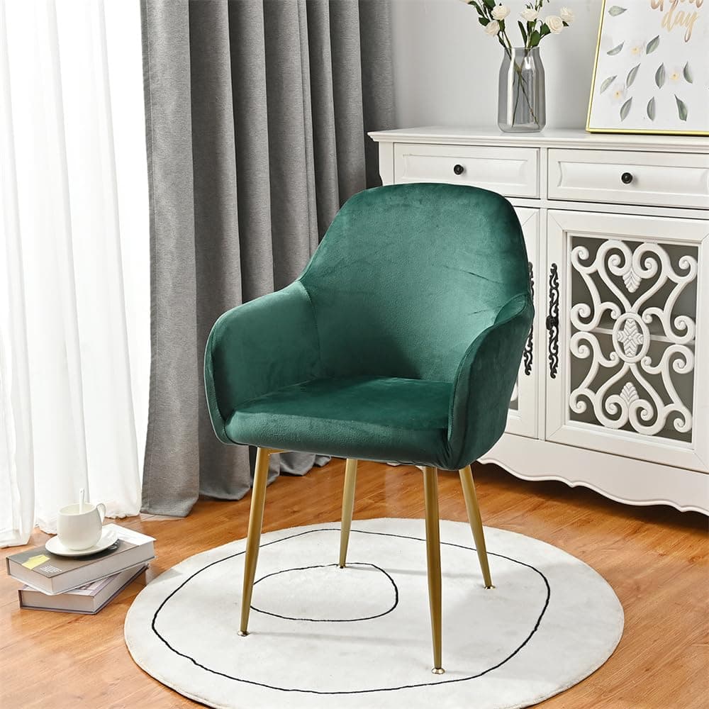 Soft Velvet Dining Chair Covers Solid Color Stretch Curved Back Chair Slipcovers with Armrest, Vanity Swivel Armchair Cover Removable Washable for Bedroom Party Hotel (Dark Green,1 PC)