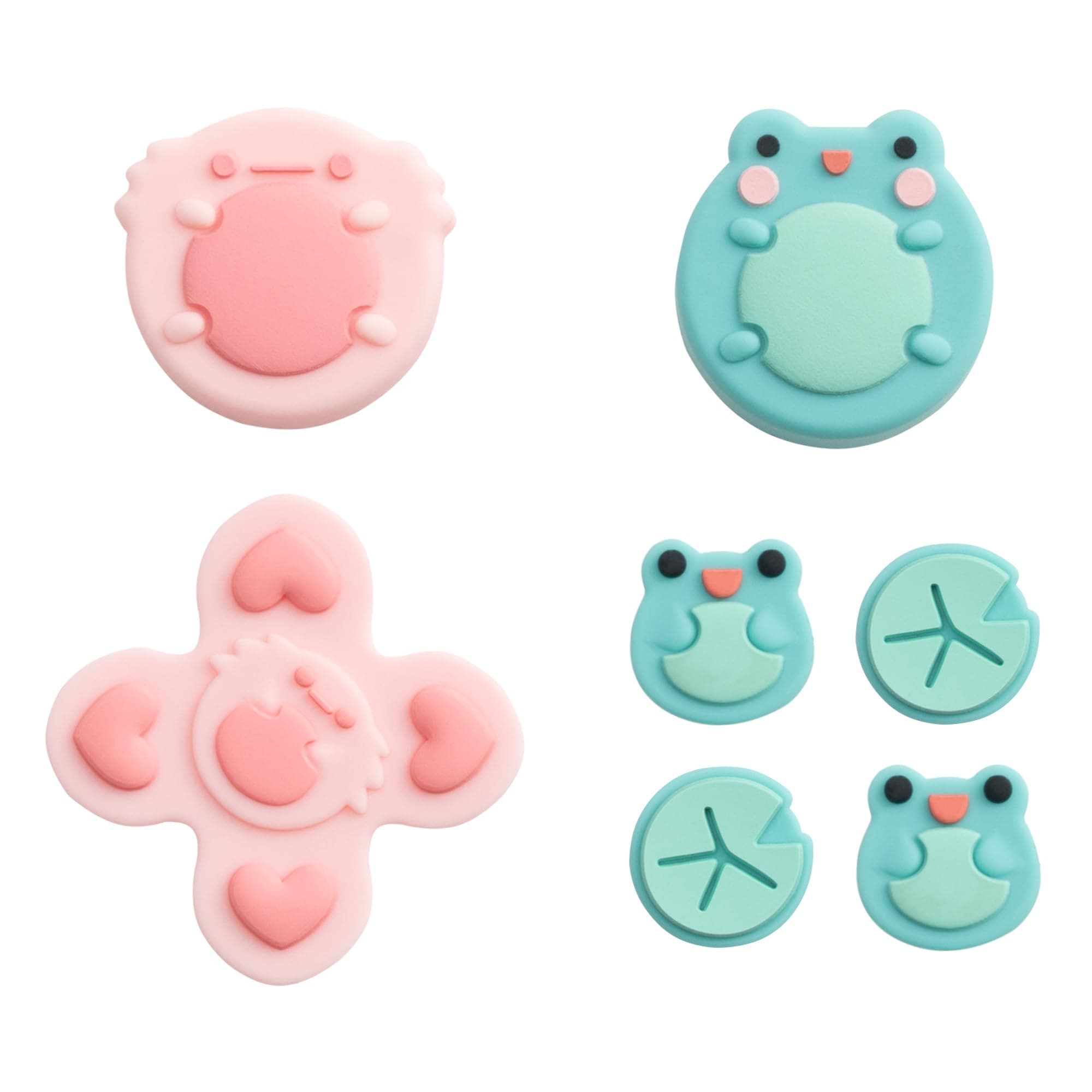 Silicone Cross D-Pad Button Caps Set Joystick Cover - ABXY Key Buttons Sticker Compatible with Switch/OLED Joystick - Frog & Axolotl