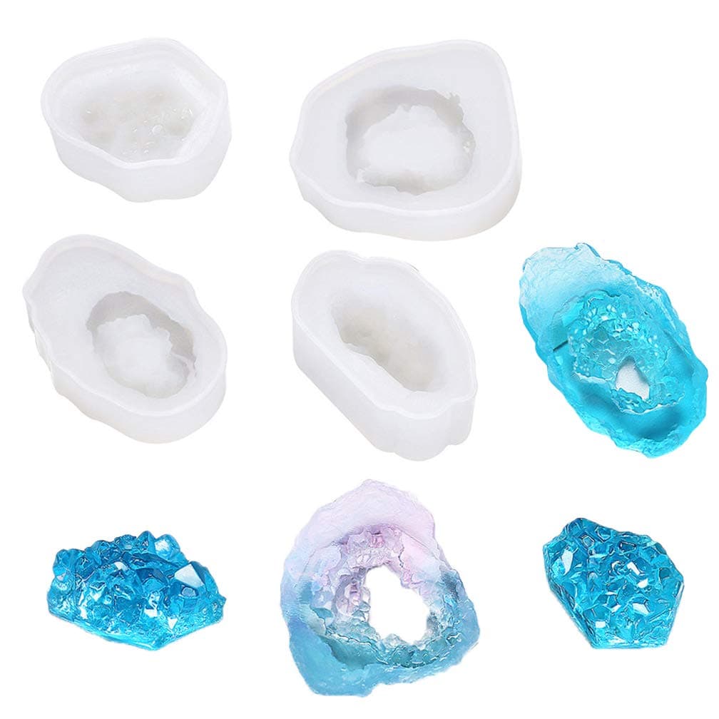 4 Pcs Crystal Resin Molds Epoxy Silicone Casting Molds for DIY Necklace Pendant Keychain Jewelry Crafts Decoration Making