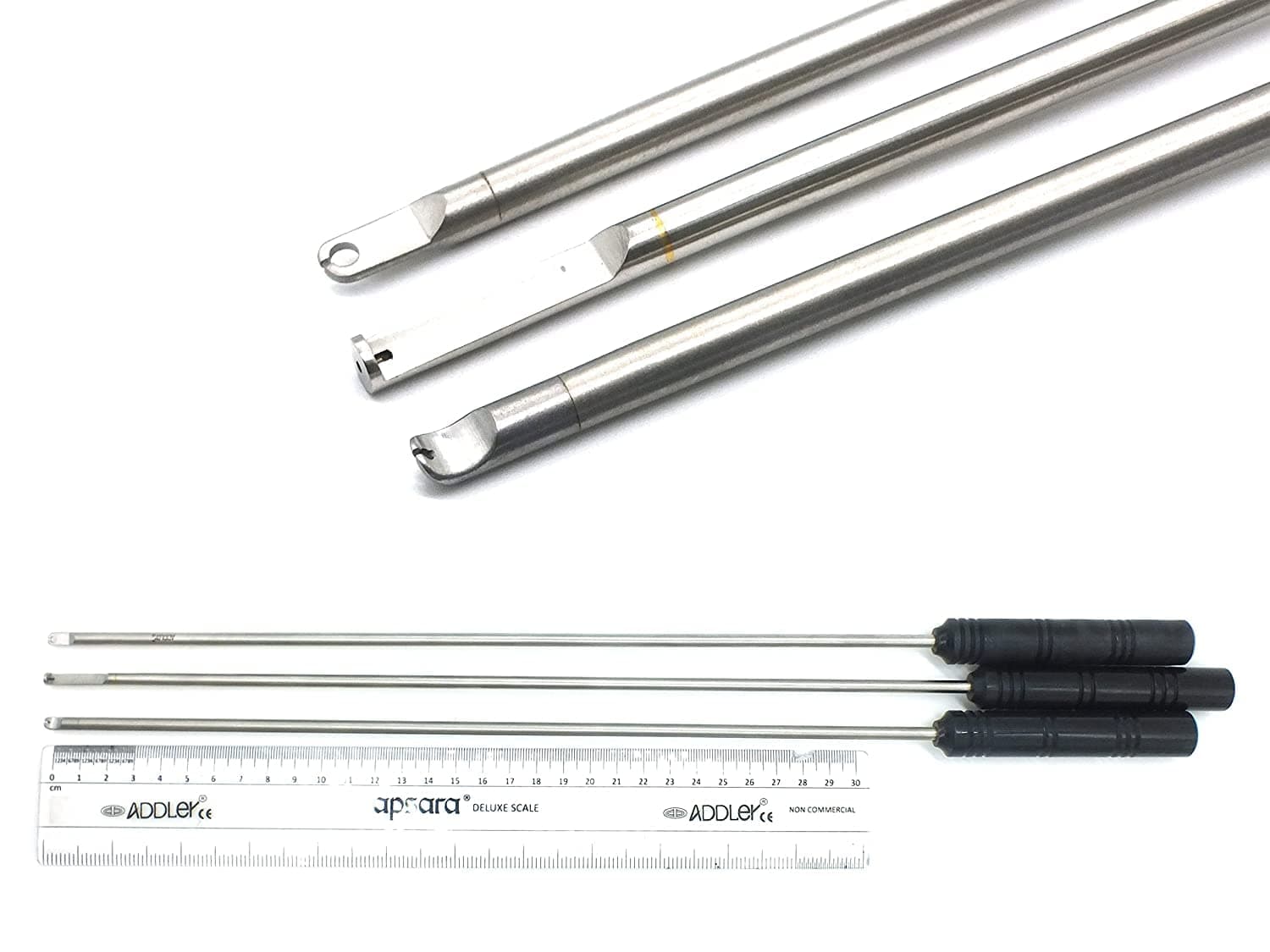 ADDLER Laparoscopic 5 mm Hook type Knot Pusher, Spoon type Knot Pusher, L type Knot Pusher, Set of 3 Laparoscopy Surgical Instruments.