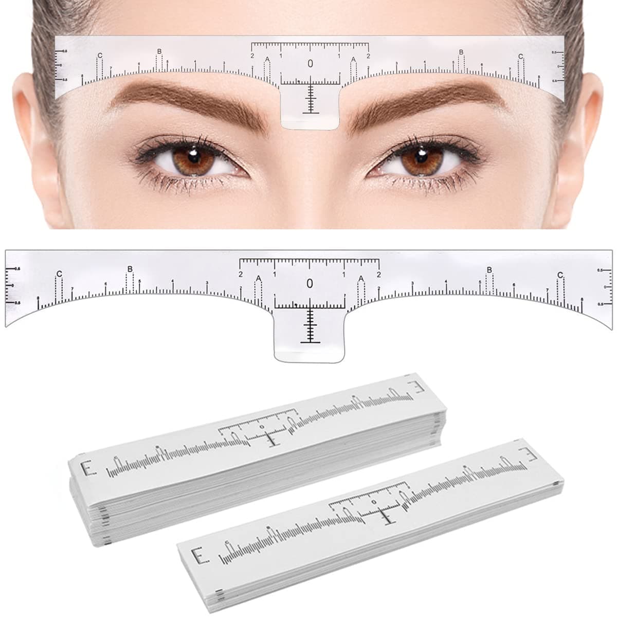 100 Eyebrow Ruler : KINGMAS 100 Pack Disposable Eyebrow Ruler Sticker, Adhesive Eyebrow Microblading Ruler Stencil Guide makeup tool