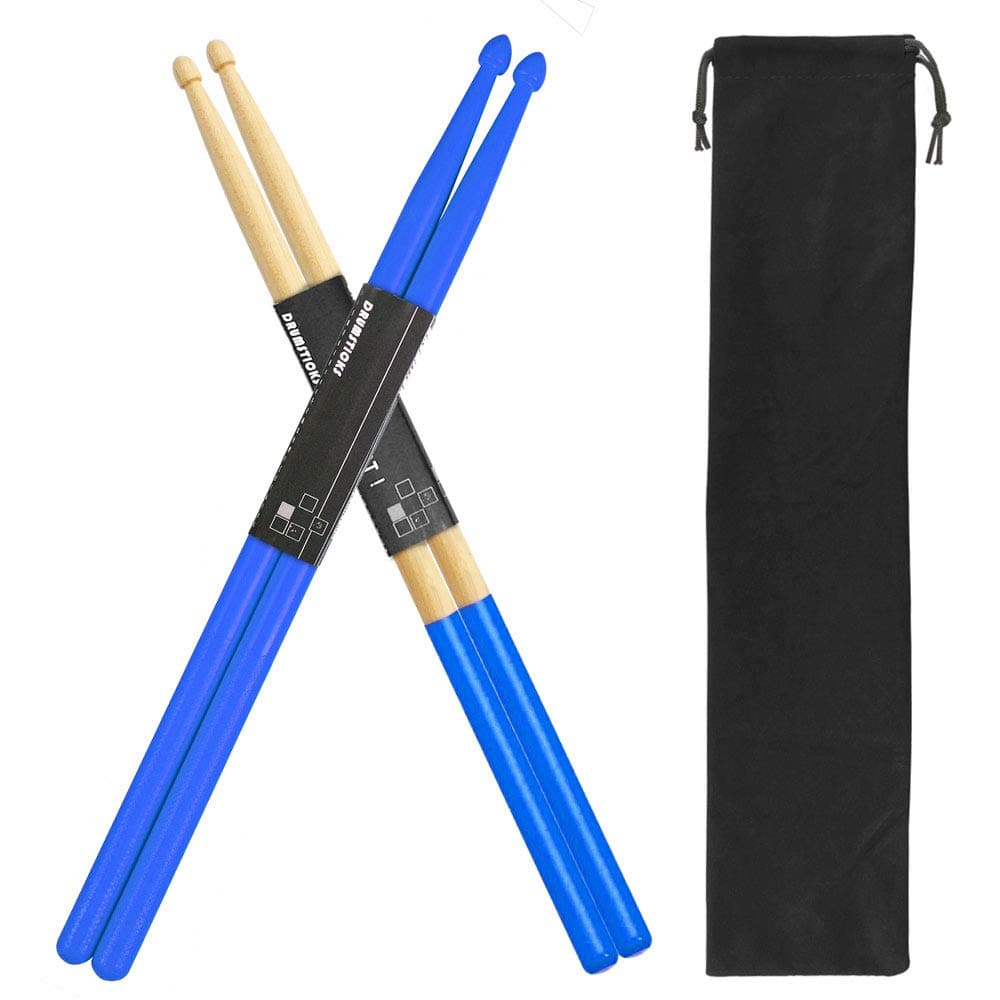 Drum Sticks 5A 1 Pair Nylon Drumsticks 1 Pair Non-Slip Maple Wood with a Velvet Drawstring Bag(Blue)