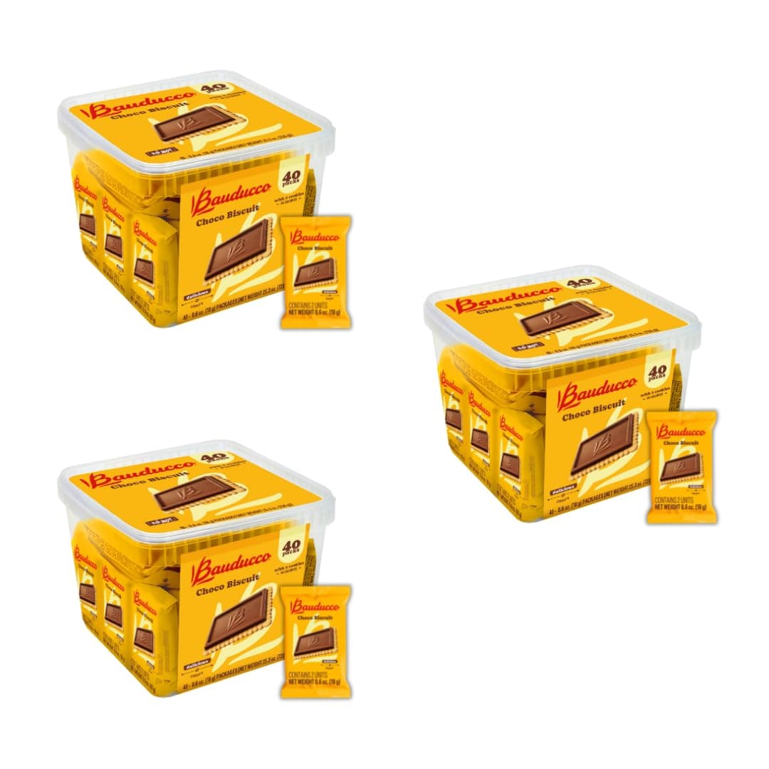 Choco Biscuit Cookies – Crispy Chocolate-Covered Biscuits, Individually Wrapped for Snacking, Dessert, and Lunch Boxes, 25.3 oz, 40 Count (Pack of 3)