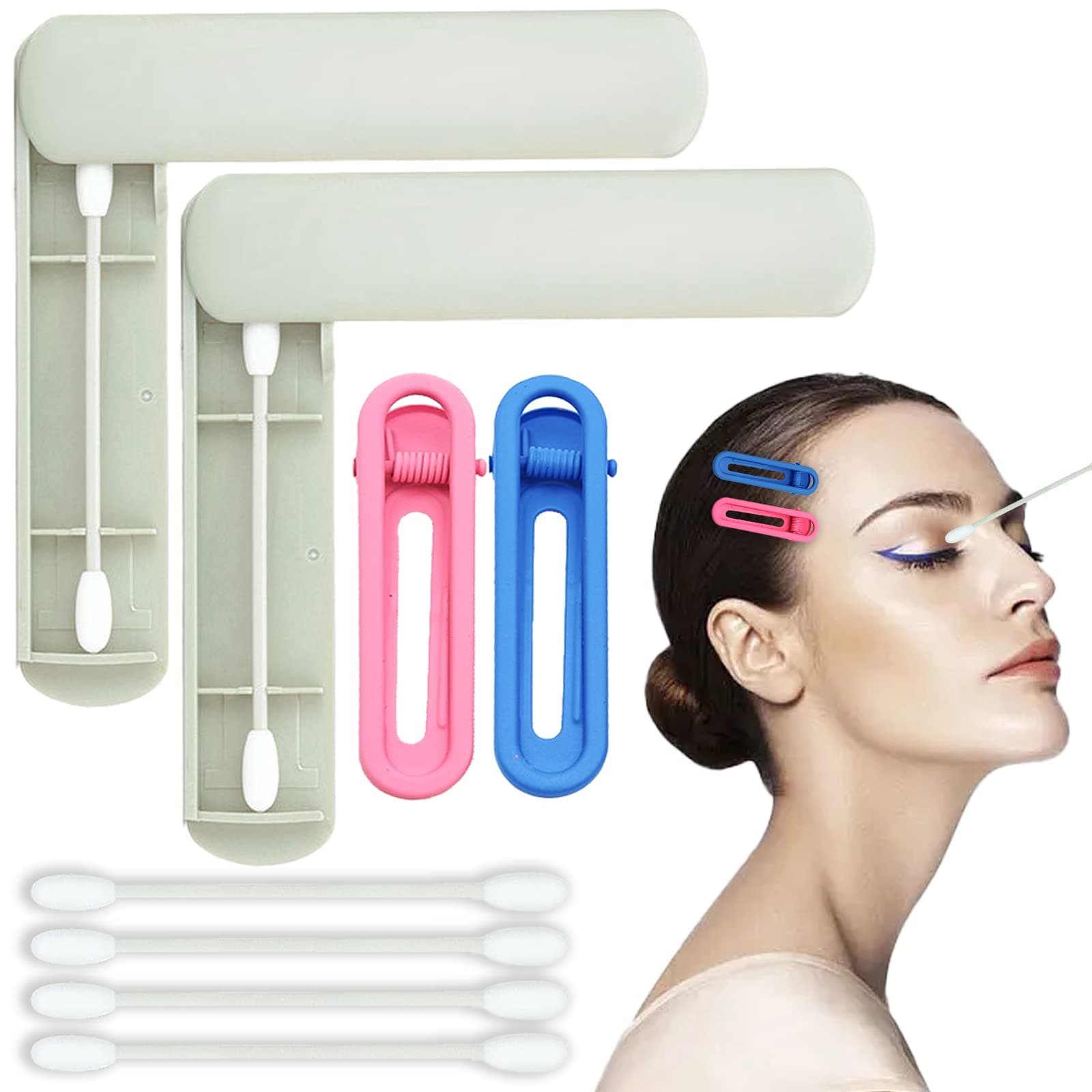 BDSHUNBF 6 Pack Reusable Portable Silicone Cotton Buds with Boxes and Hair Clips, Eco Friendly Silicone Swabs for Ear Cleaning, Makeup Removal, Zero Waste and Easy to Clean