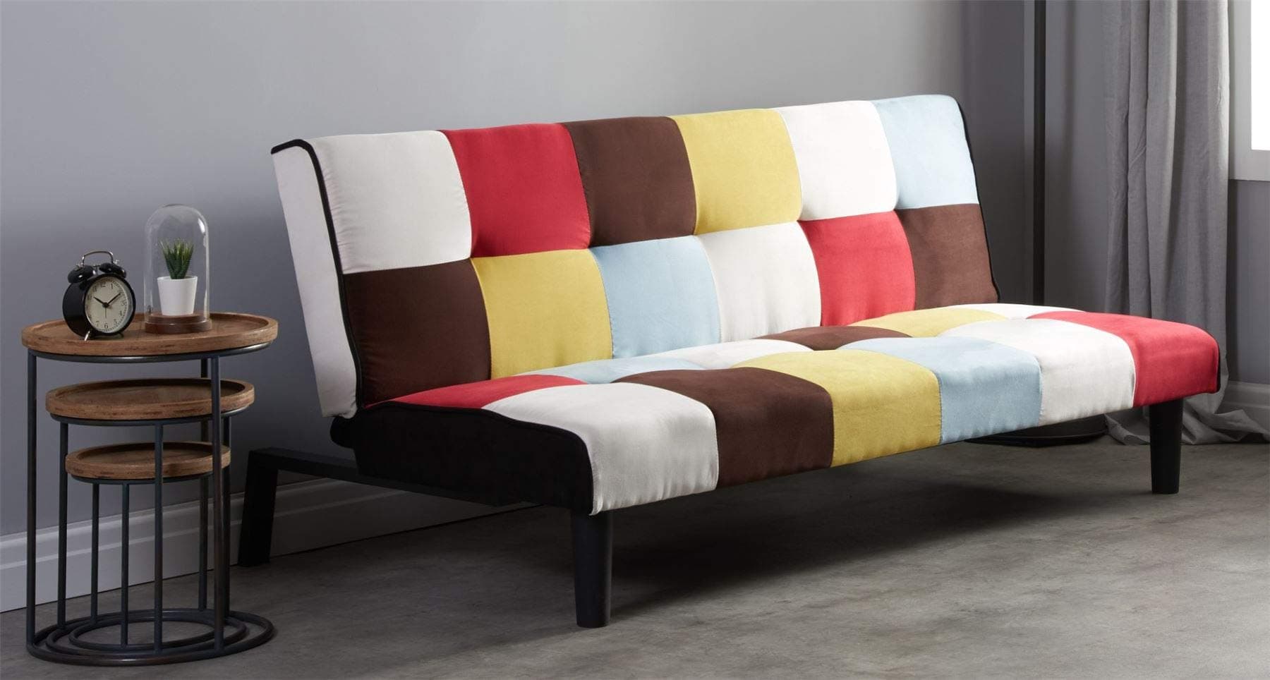 Multi Coloured Sofa Bed Rainbow 3 Seater Settee Fabric Scandinavian Retro
