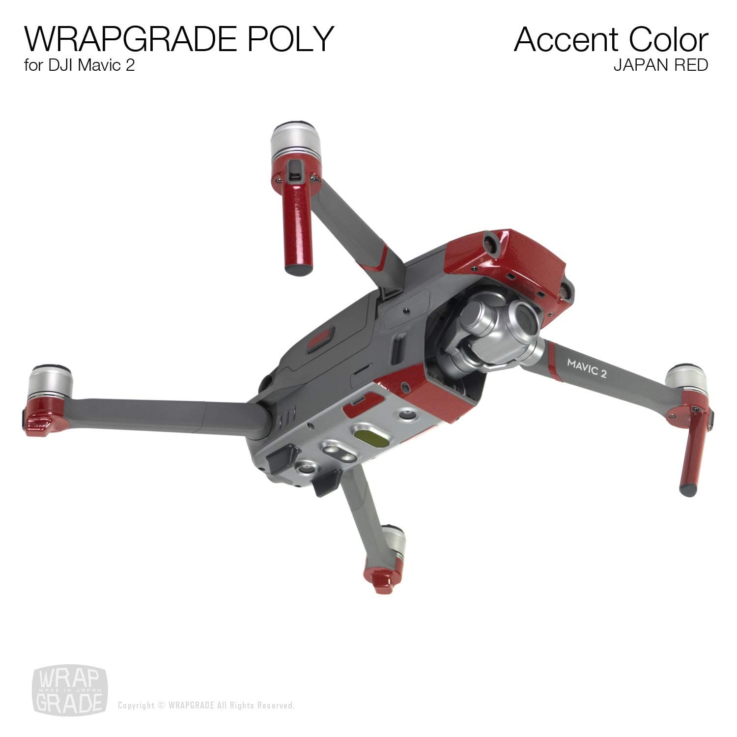 Wrapgrade Poly Skin Sticker compatible with DJI Mavic 2 | Accent Color (JAPAN RED)