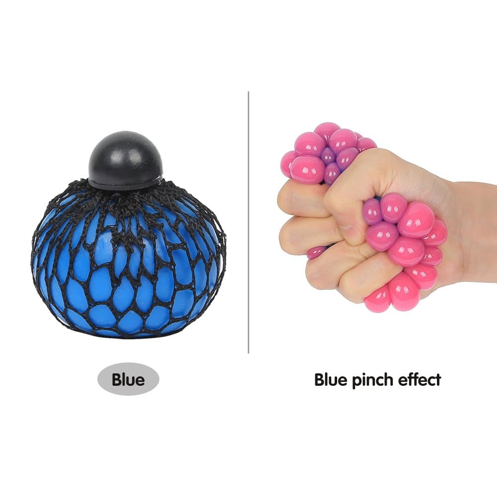 Stress Relief Toy Set, Squishy Mesh Ball, Grape Shaped Squeeze Ball, TPR Toy, Magic Gift for Kids and Adults, Tricky Toy for Fidget Anxiety Relief (Four Colours) (Blue)
