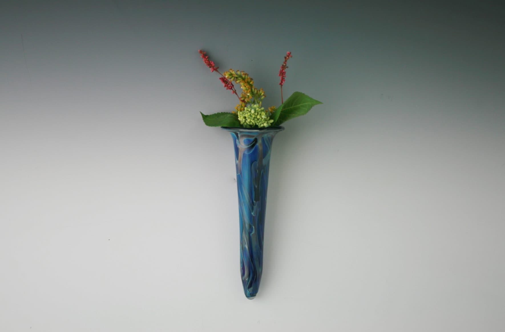 Hand Blown Glass Wall Vase Blue