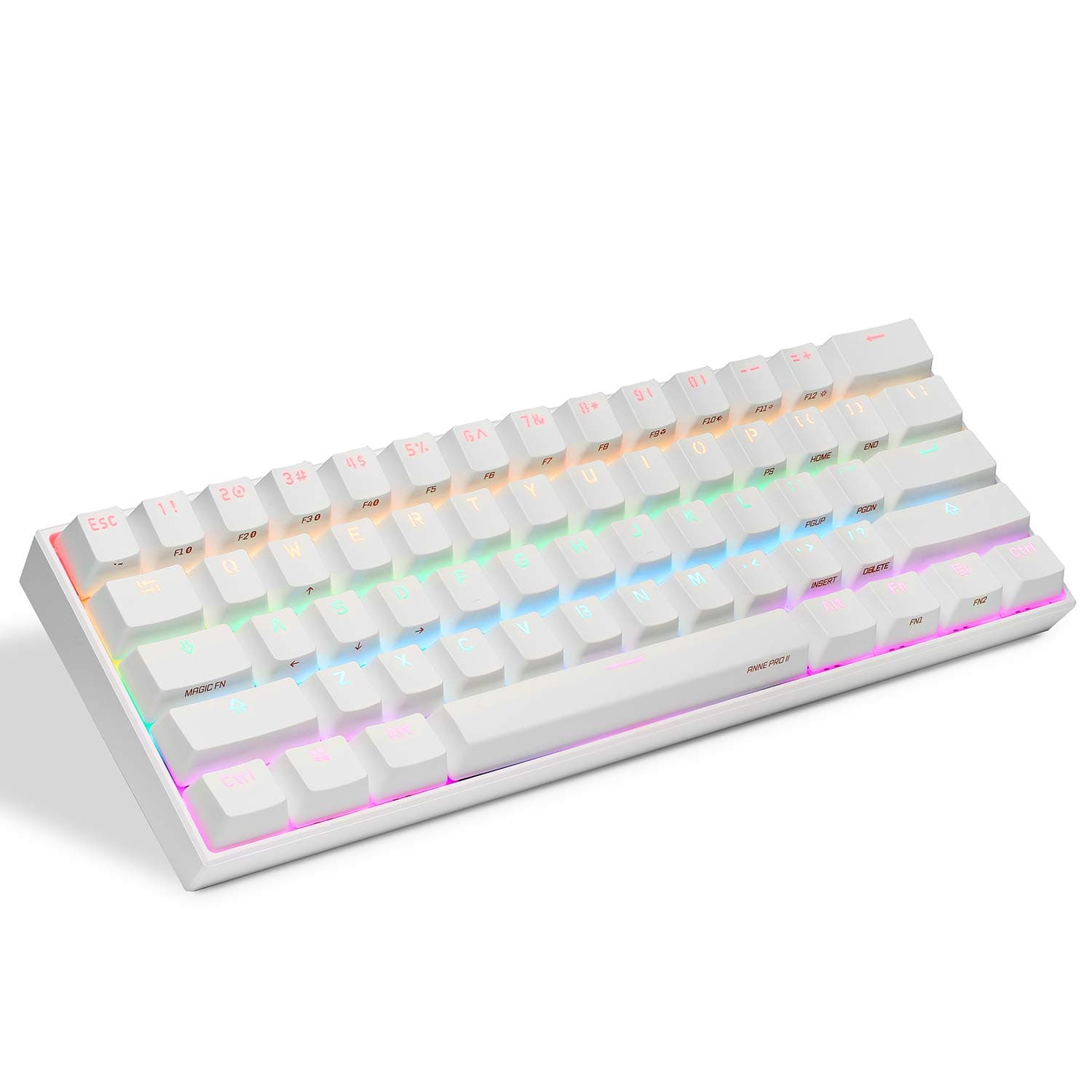 Anne PRO 2 60% Mechanical Keyboard w/Gateron RED Switch, Full Keys Programmable, True RGB LED Backlit, Arrow Keys on Keyboard, Higher-Capacity Battery, White Case
