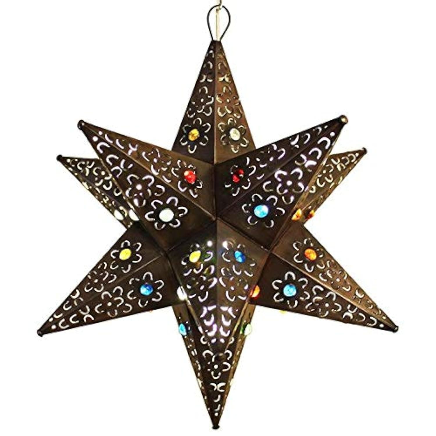Beautiful Handmade Hanging Star Lamp with 12 POINTS! for Home and Garden Decor By SHOPIMUNDO. Outdoor Hanging Decorative Star Lantern with Marbles. Unique and improved design, you will love it!