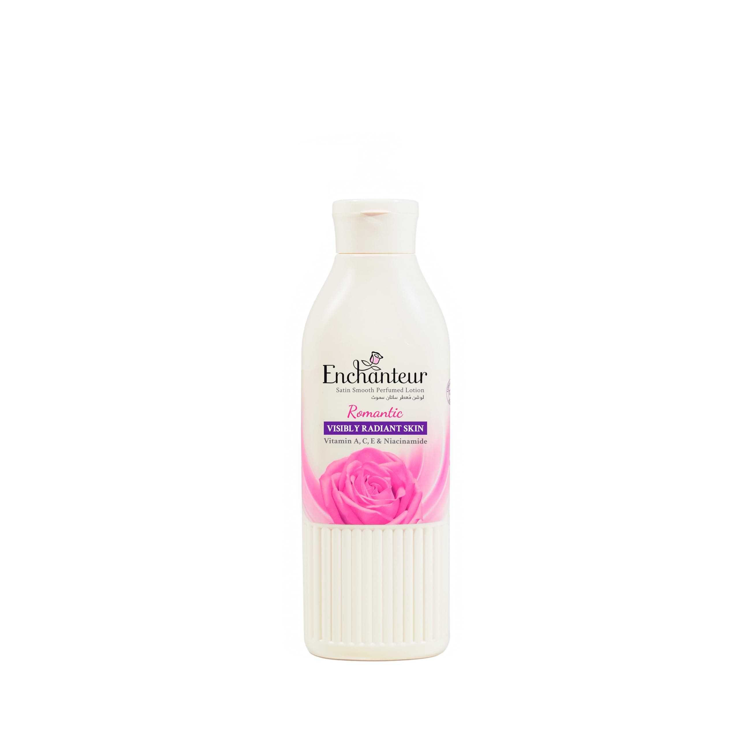 Enchanteur Satin Smooth Perfumed Lotion - Romantic, New Look & Improved Formula, Enriched with Vitamin A, C, E, Niacinamide, Aloe Vera & Olive Butter, For Smooth & Radiant Skin, All Skin Types, 250ml