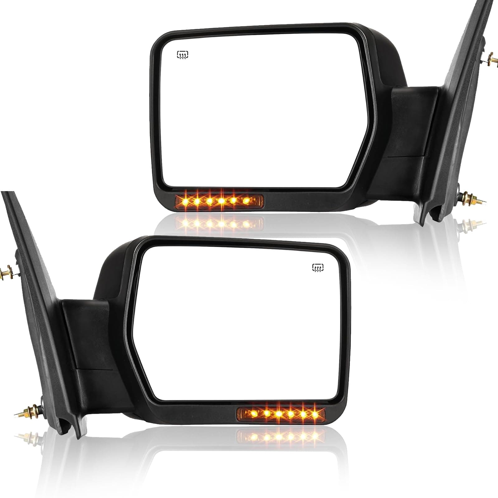 PZ Pair Set Left & Right Towing Mirrors For 07-14 Ford F-150 Truck Pickup Black POWER HEATED With AMBER SIGNAL Light Driver&Passenger Side LH RH Replacement