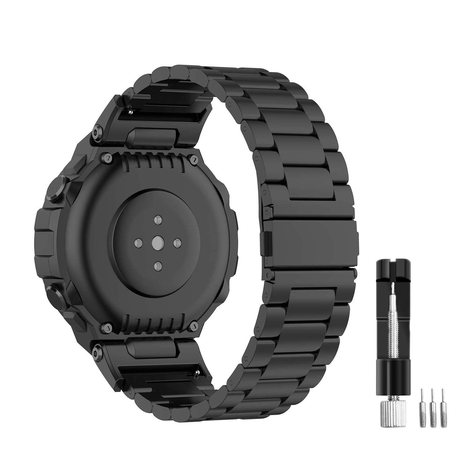 E ECSEM Band Compatible with Amazfit T-Rex/T-Rex Pro Wrist Watch Strap Solid Stainless Steel Metal Replacement Bracelet Strap fit for Amazfit T-Rex A1918 Smartwatch, Adjustable