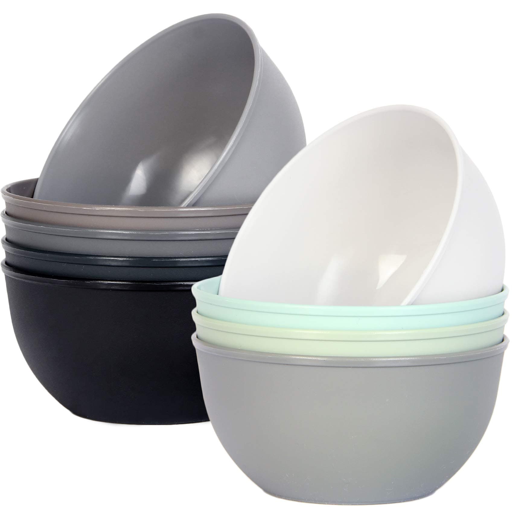9 Pack 10 Ounce Plastic Bowls, Kids Plastic Bowls, Set of 9 (9 Urban Colors)