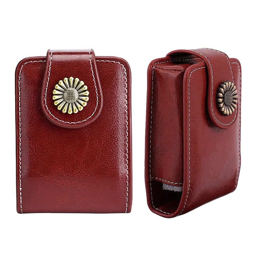 Lipstick Case with Mirror for Purse - fits 3 Tubes, Protable Travel Mini Makeup Bag PU Leather Lipstick Case Holder also fits Lip Gloss, Lip Balm, Essential Oil (Red)