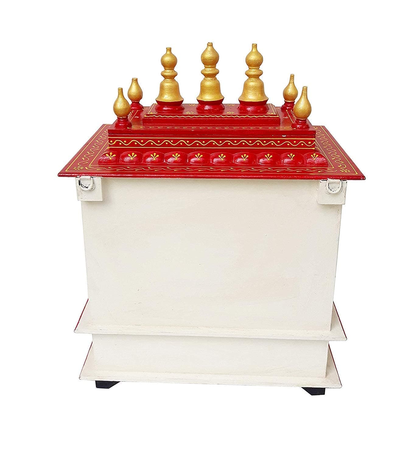 GLOBAL TECH 木製テンプル/プージャ マンディール マンダップ 家庭用 (レッドジャリ、18 x 12 x 24インチ)