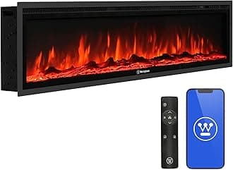 Westinghouse 60 Inch Electric Fireplace Heater, Compatible with Alexa & Google Home, Wall Mount or in-Wall Recessed Fireplace Insert, 24 Hour Timer, Color Changing Flames, 750W/1500W Indoor Heater