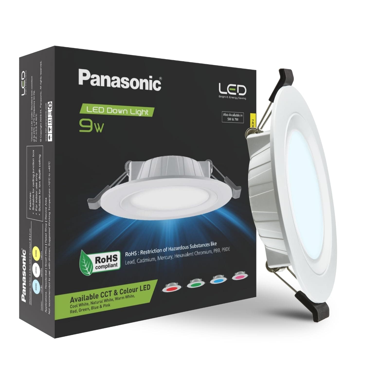 Panasonic 9 Watt LED Concealed Downlighter, LED Recessed Downlight, 85mm Cut Out, BIS & ROHS Certified, 4KV Surge Protection, Cool White Light (PDLM34097)