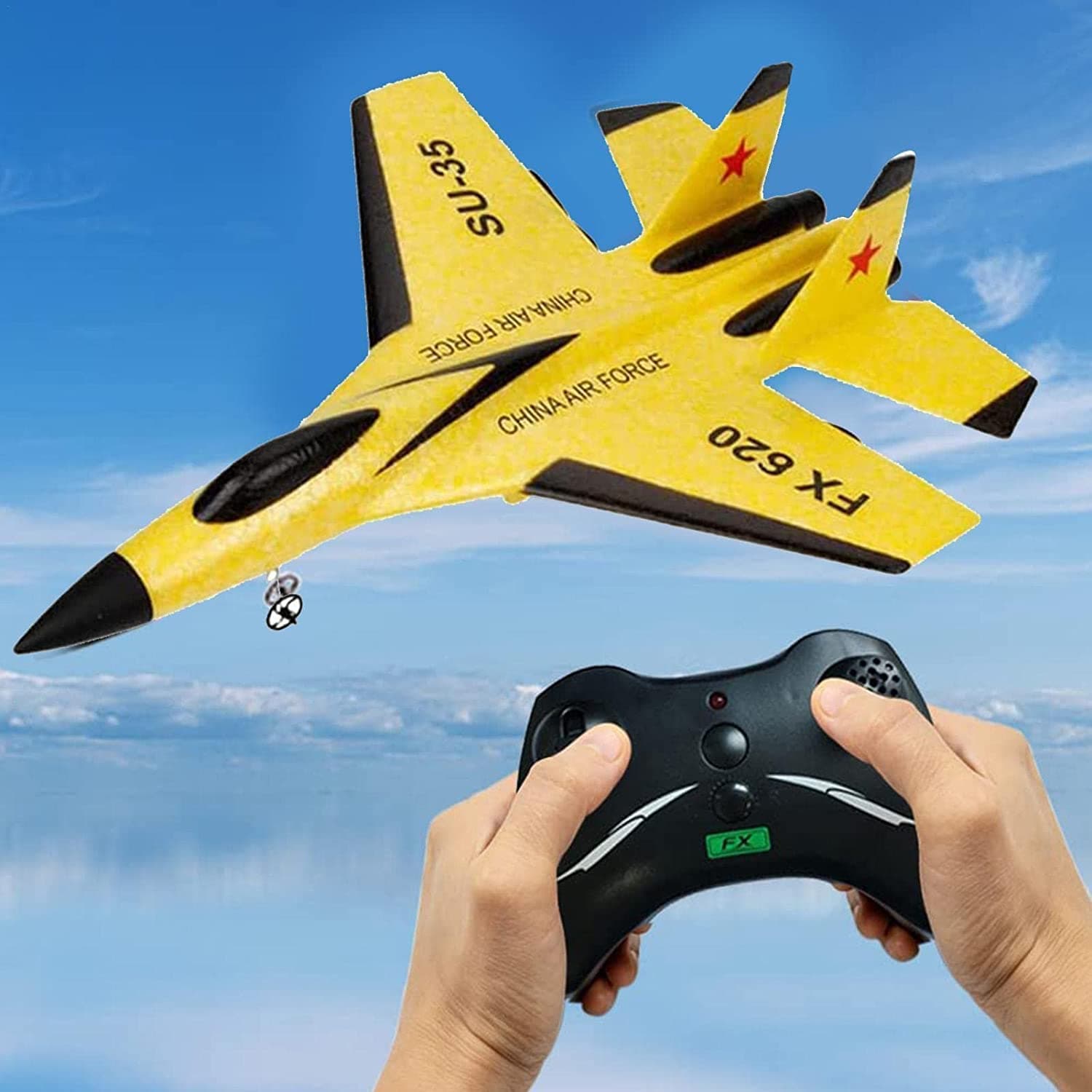 Rc Plane, Remote Control Airplanes, 2.4 Ghz RC Plane Ready to Fly, Easy to Fly RC Glider Aircraft, Jet Fighter Toys Gift for Beginner Adult Kids, Includes Battery, 6-axis Gyro, Cool Light (YELLOW)