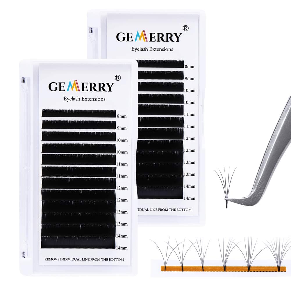 2 Trays Easy Fan Lash Extensions D curl 0.05mm 8-14mm Mmix Russian Volume Noir Lash Tray Automatic Flowering Blooming Self Fanning Lashes Long Individual Lashes Gemerry Lash(2x0.05-d curl-8-14mm)